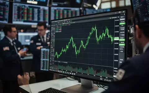 Ein moderner Computermonitor mit einem grünen Aktienkursverlauf auf einem Börsenparkett. - Foto: über boerse-global.de