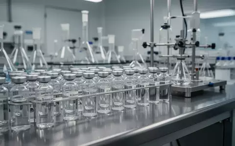Reagenzgläser und pharmazeutische Laborausrüstung auf einem Edelstahltisch in einem sterilen Umfeld. - Foto: über boerse-global.de