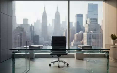 Modernes Bankbüro mit Blick auf eine Skyline bei natürlichem Tageslicht. - Foto: über boerse-global.de