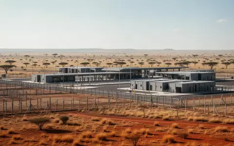 Ein weitläufiges Transitgelände mit modularen Gebäuden in einer sonnigen ostafrikanischen Savannenlandschaft. - Foto: über boerse-global.de