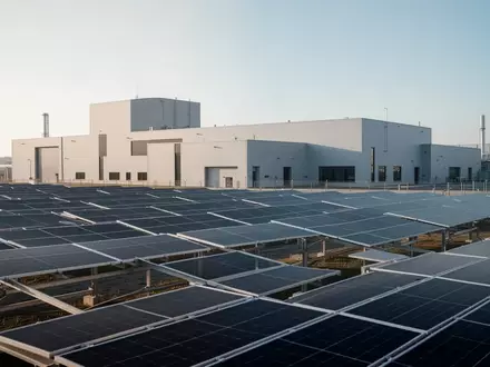 Moderne Solaranlage auf dem Dach eines Industriebetriebs bei Tageslicht. - Foto: ĂŒber boerse-global.de