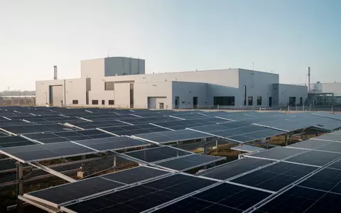 Moderne Solaranlage auf dem Dach eines Industriebetriebs bei Tageslicht. - Foto: über boerse-global.de