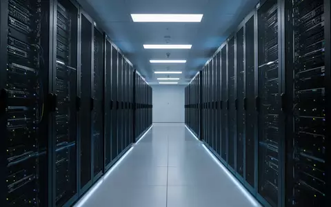Modernes Rechenzentrum mit leuchtenden Server-Racks in einer minimalistischen, technologisch geprägten Umgebung. - Foto: über boerse-global.de
