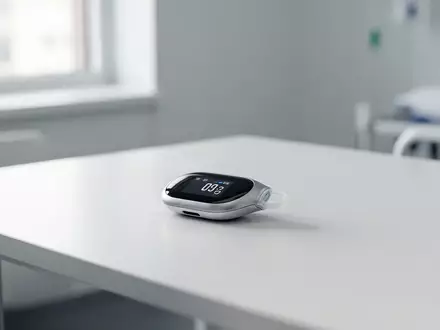 Moderner Glukose-Monitor-Sensor auf einem weißen Tisch in einer klinischen Umgebung. - Foto: über boerse-global.de