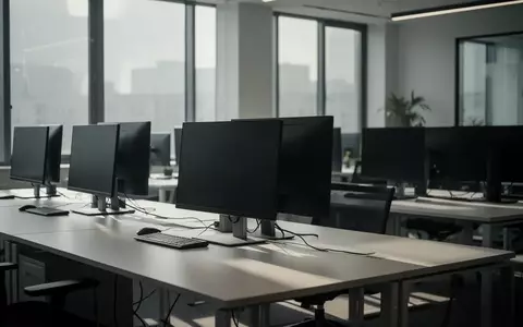 Leere Büroräume mit ausgeschalteten Computerbildschirmen in einer modernen Arbeitsumgebung. - Foto: über boerse-global.de