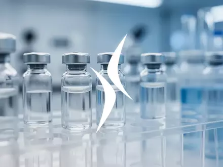 Abstrakte Darstellung eines sterilen pharmazeutischen Labors in kühlen Blau- und Weißtönen. - Foto: über boerse-global.de