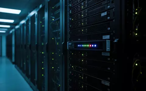 Dunkler Serverraum mit blinkenden Status-LEDs an Hardware-Racks als Symbol für Cybersicherheit und Systemschwachstellen. - Foto: über boerse-global.de