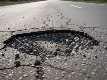Ein Schlagloch auf einem Asphaltweg bei Tageslicht. - Foto: über boerse-global.de