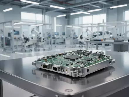 Eine hochmoderne elektronische Steuereinheit auf einem Werkbank in einer hellen, minimalistischen Forschungsanlage. - Foto: über boerse-global.de