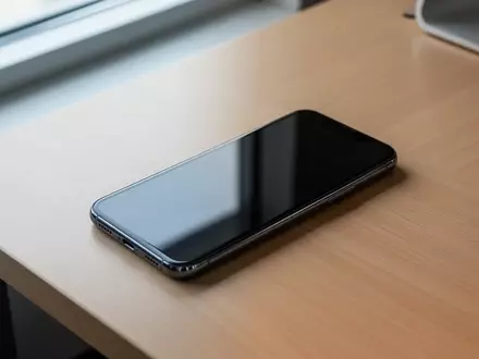 Ein modernes Smartphone liegt mit ausgeschaltetem, dunklem Display auf einem minimalistischen Schreibtisch. - Foto: über boerse-global.de