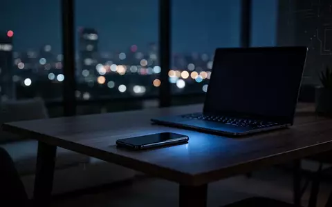 Ein Smartphone auf einem dunklen Schreibtisch im Schatten vor einem verschwommenen Fenster, symbolisch für KI-Betrug. - Foto: über boerse-global.de