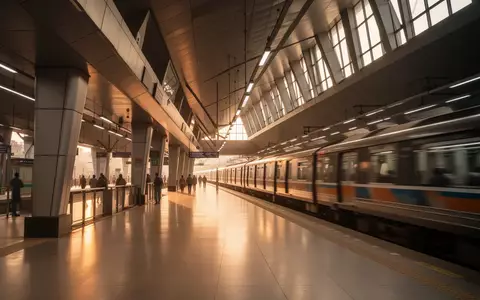 Ein moderner U-Bahn-Bahnhof in Indien mit einfallendem Sonnenlicht und vorbeifahrendem Zug. - Foto: über boerse-global.de