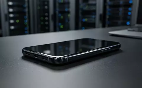 Ein modernes Smartphone liegt auf einem dunklen Büroschreibtisch vor dem unscharfen Hintergrund eines Serverraums. - Foto: über boerse-global.de