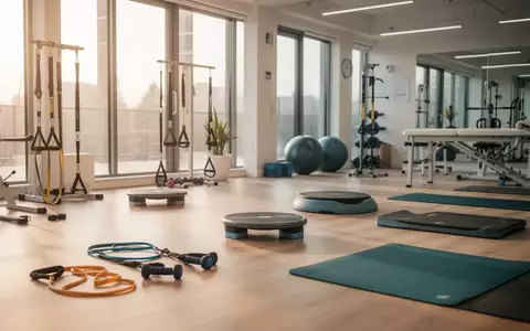 Heller, moderner Gymnastikraum mit Sportgeräten für die orthopädische Rehabilitation und gesundheitsorientiertes Training. - Foto: über boerse-global.de