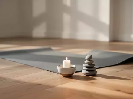Eine aufgerollte Yogamatte auf hellem Holzboden in einem ruhigen, von natürlichem Licht durchfluteten Raum. - Foto: über boerse-global.de