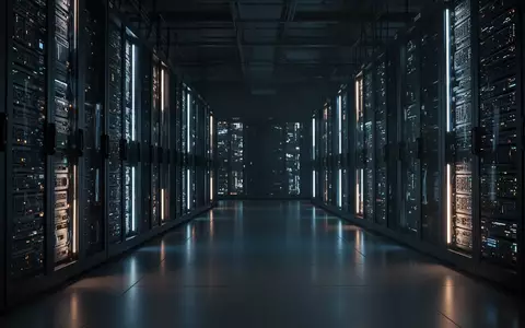 Dunkler Serverraum mit leuchtenden Server-Racks in einer kühlen, technologischen Umgebung. - Foto: über boerse-global.de