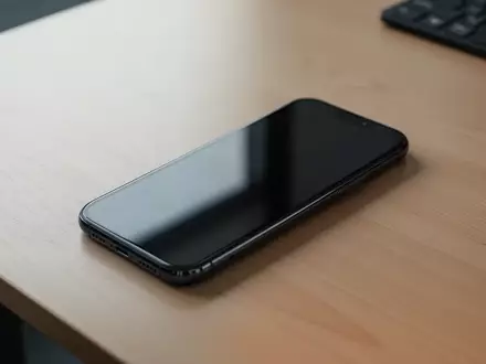 Ein modernes Smartphone liegt auf einem Schreibtisch, der Bildschirm ist dunkel und spiegelt das Umgebungslicht wider. - Foto: über boerse-global.de