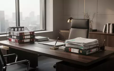 Ein moderner, aufgeräumter Büroschreibtisch mit Aktenordnern und Unterlagen in natürlichem Licht. - Foto: über boerse-global.de