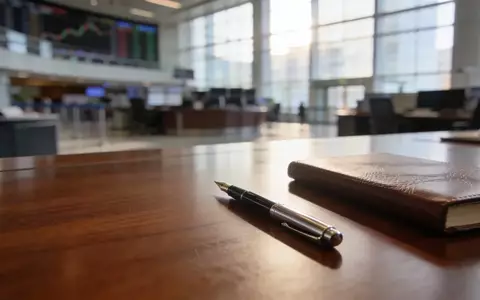 Ein eleganter Schreibtisch in einem modernen Finanzbüro mit einem Füllfederhalter und Notizbuch bei natürlichem Licht. - Foto: über boerse-global.de