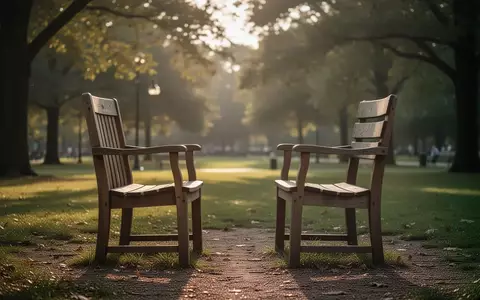 Zwei leere Holzstühle stehen sich in einem sonnendurchfluteten Park gegenüber und symbolisieren soziale Verbundenheit. - Foto: über boerse-global.de