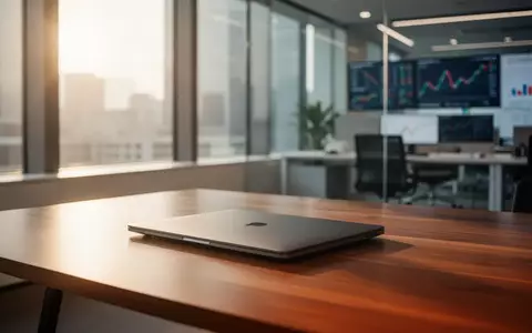 Ein minimalistischer moderner Schreibtisch mit einem geschlossenen Laptop in einer hellen Büroumgebung. - Foto: über boerse-global.de