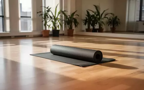 Ein minimalistischer Yogaraum mit hellem Holzboden, einer zusammengerollten Yogamatte und natürlichem Licht. - Foto: über boerse-global.de