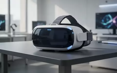 Ein VR-Headset liegt auf einem modernen, minimalistischen Schreibtisch in einer hellen Studioumgebung. - Foto: über boerse-global.de