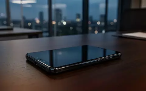 Ein modernes Smartphone auf einem dunklen Büroschreibtisch in gedimmtem Licht, der Bildschirm ist dunkel. - Foto: über boerse-global.de