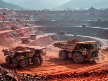 Ein moderner Tagebau einer Kupfermine mit großen Industriefahrzeugen und terrassierten Erdschichten. - Foto: über boerse-global.de