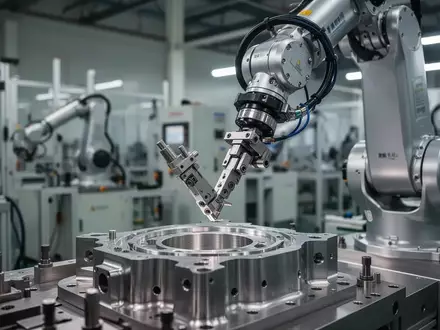 Ein hochmoderner Roboterarm bei der Präzisionsarbeit in einer industriellen Fertigungshalle. - Foto: über boerse-global.de