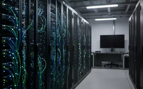 Moderne Server-Infrastruktur in einem Rechenzentrum mit leuchtenden Glasfaserkabeln und technischer Hardware. - Foto: über boerse-global.de