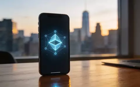 Ein abstraktes digitales Netzwerk-Knotensymbol auf einem Smartphone-Bildschirm in einem modernen Büro. - Foto: über boerse-global.de