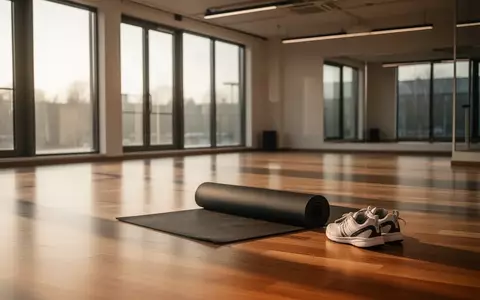 Ein heller, leerer Sportraum mit Parkettboden und einfallendem Tageslicht, in dem eine zusammengerollte Yogamatte liegt. - Foto: über boerse-global.de