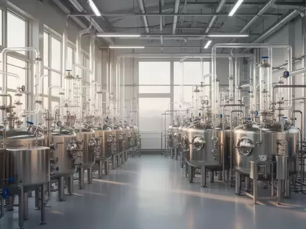 Moderne Produktionsanlage für Arzneimittel mit Edelstahltanks in einer hellen, industriellen Umgebung. - Foto: über boerse-global.de