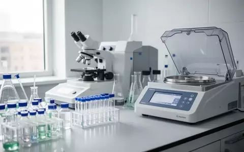 Moderne medizinische Laborausstattung mit Laborgeräten und gläsernen Probenbehältern in einer sterilen Umgebung. - Foto: über boerse-global.de