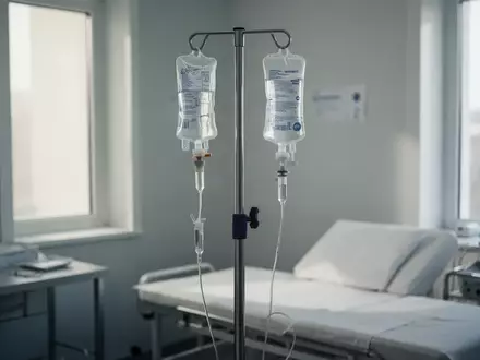 Ein leerer Infusionsständer in einem modernen, sterilen Behandlungsraum. - Foto: über boerse-global.de