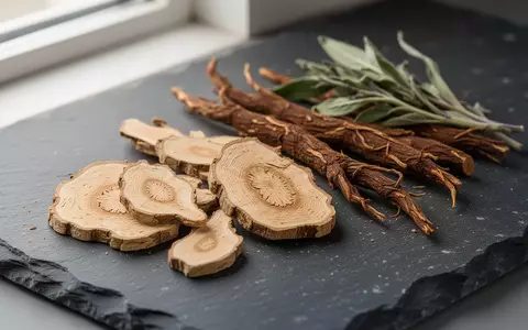 Getrocknete Astragalus-Wurzelscheiben und Salvia miltiorrhiza auf einer dunklen Laboroberfläche. - Foto: über boerse-global.de