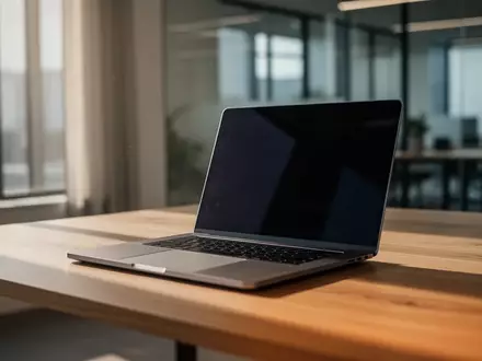 Ein moderner, aufgeräumter Büroarbeitsplatz mit einem Laptop auf einem Schreibtisch bei natürlichem Tageslicht. - Foto: über boerse-global.de