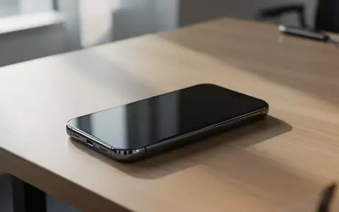 Ein modernes Smartphone liegt mit ausgeschaltetem, dunklem Display auf einem minimalistischen Schreibtisch. - Foto: über boerse-global.de