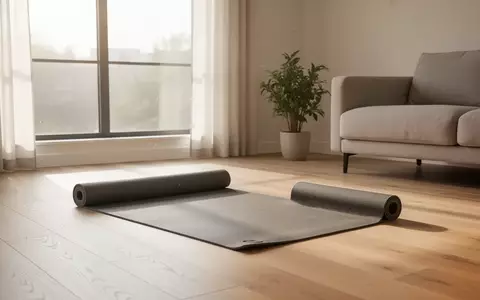 Eine leere Yogamatte liegt in einem hellen, minimalistisch eingerichteten Raum auf einem Holzboden. - Foto: über boerse-global.de