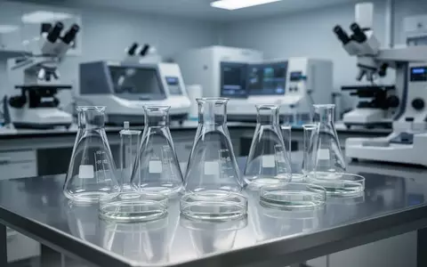 Ein steriler, moderner medizinischer Forschungslaborraum mit Laborgeräten und Glasgefäßen auf einem Edelstahltisch. - Foto: über boerse-global.de