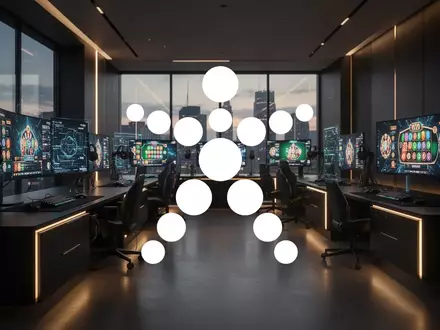 Abstrakte Darstellung einer modernen Glücksspiel- und Unterhaltungsumgebung mit goldenen Lichtakzenten. - Foto: über boerse-global.de