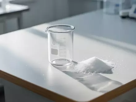 Ein weißes, kristallines Süßungsmittel in einem Laborgefäß auf einem sterilen Tisch in einer klinischen Umgebung. - Foto: über boerse-global.de