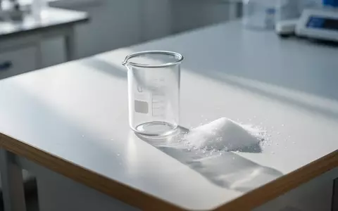 Ein weißes, kristallines Süßungsmittel in einem Laborgefäß auf einem sterilen Tisch in einer klinischen Umgebung. - Foto: über boerse-global.de