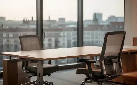 Ein moderner, leerer Büroarbeitsplatz in einem Regierungsgebäude mit Blick auf eine urbane Umgebung bei Tageslicht. - Foto: über boerse-global.de