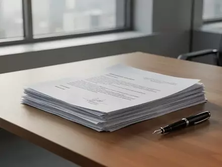 Ein minimalistischer Schreibtisch mit sauber gestapelten Dokumenten und einem Füllfederhalter bei natürlichem Tageslicht. - Foto: über boerse-global.de