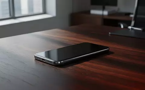 Ein modernes Smartphone liegt auf einem dunklen Holztisch in einem Büro und symbolisiert digitale Sicherheit. - Foto: über boerse-global.de