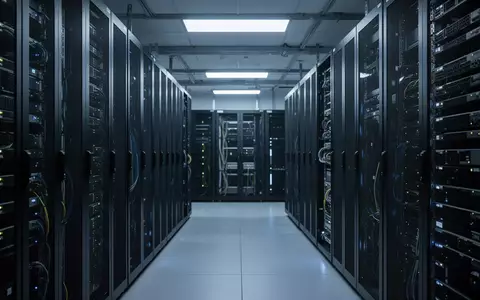Moderne, dunkle Serverräume in einem Rechenzentrum mit blauer Beleuchtung als Symbol für IT-Infrastruktur und Sicherheit. - Foto: über boerse-global.de