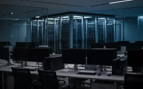 Leere, modern gestaltete Arbeitsplätze in einem Großraumbüro mit dunklen Bildschirmen in einer nachdenklichen Atmosphäre. - Foto: über boerse-global.de