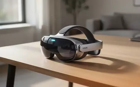 Ein Apple Vision Pro Headset auf einem minimalistischen Schreibtisch in einem modernen Büro bei natürlichem Licht. - Foto: über boerse-global.de
